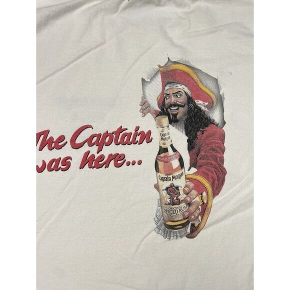 VINTAGE Captain Morgan Spiced Rum 2004 Promo Graphic T-shirt Men XL White - Picture 2 of 11